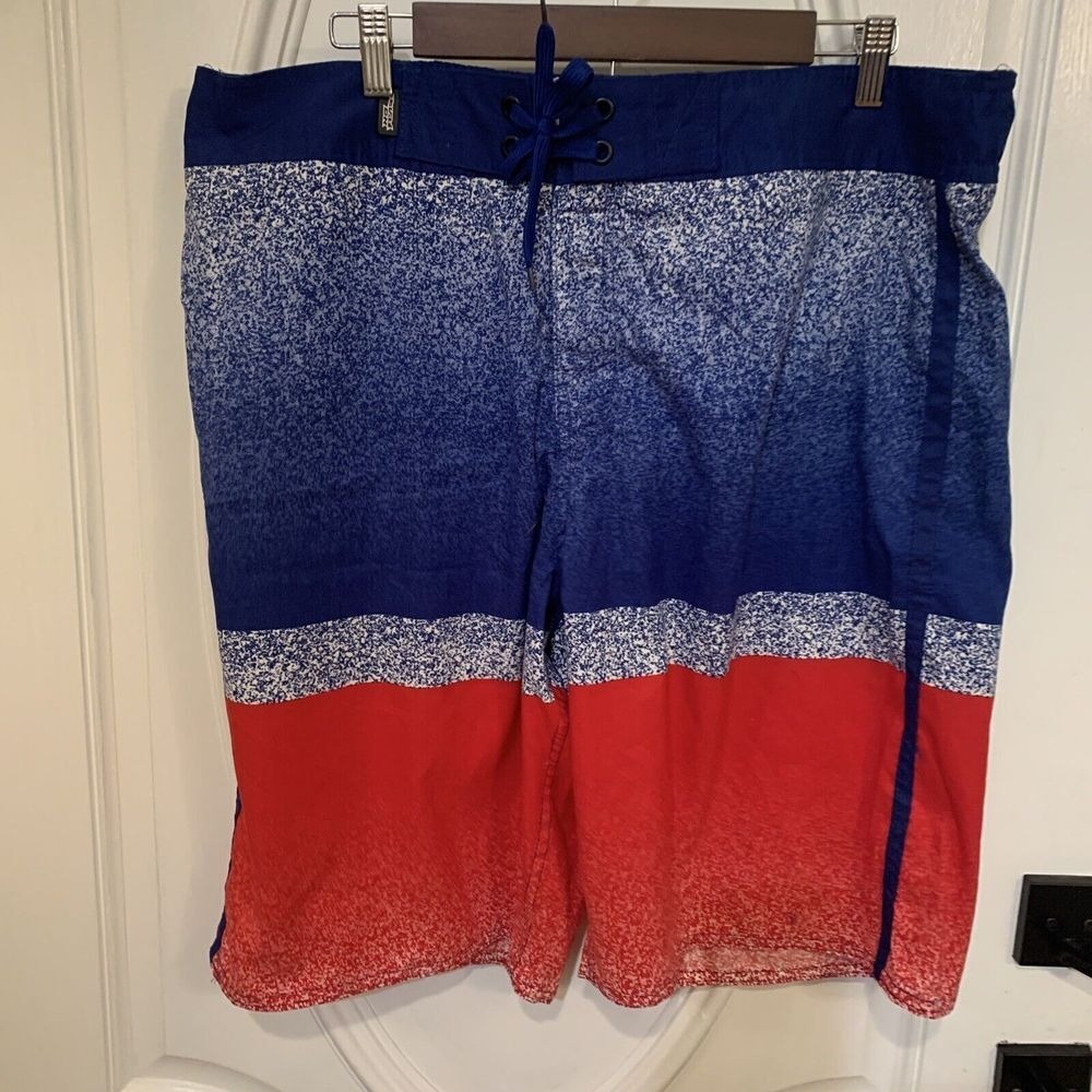 NO FEAR board shorts mens XXL Blue White Red swim trunks‎ drawstring 2XL